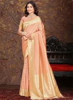 Cotton Silk Peach Festival Wear Weaving Saree